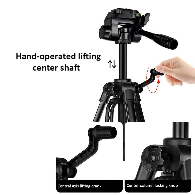 Conbre F-3366 Professional 55.5Inch (141CM) Tripod for DSLR, Camera | Height: 4.6 Feet | Max Load: 4kg | Portable Lightweight ABS+Metal Tripod | 360° Ball Head | Carry Bag (Black) - Image 4