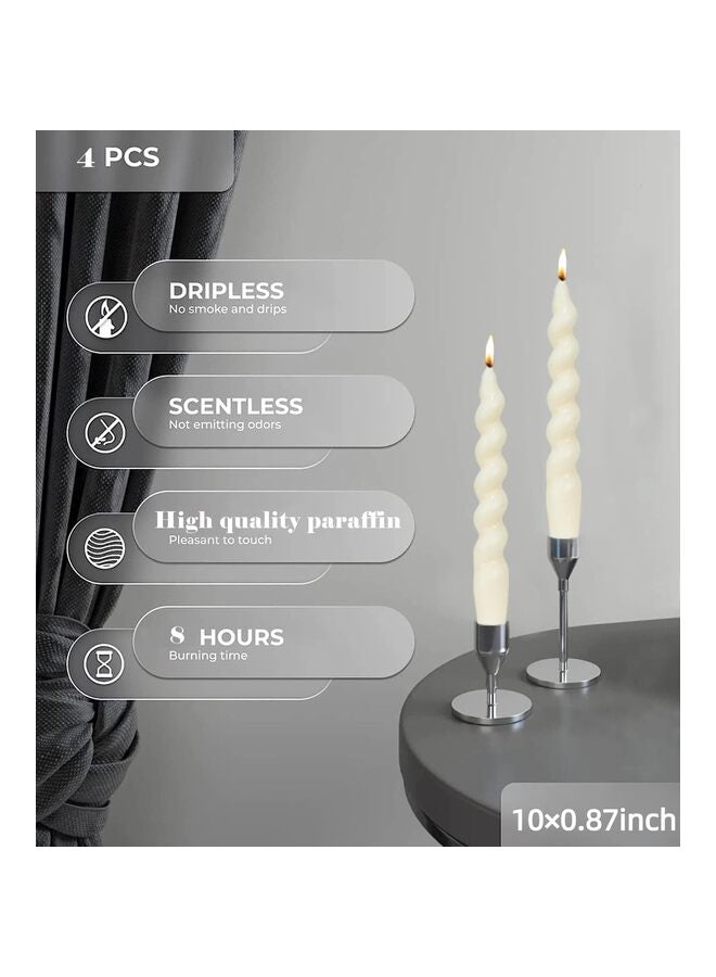 4PCS Spiral Taper Candles for Home, Weddings, Birthday Parties and Home Decor, Birthday Gifts, 10 Inches Tall (White) - Image 2