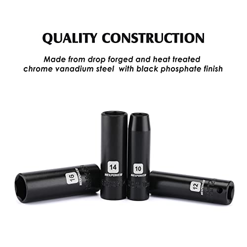 MIXPOWER 13 Pieces 3/8-Inch Drive Deep Impact Socket Set, 7mm to 19mm, CR-V, Metric, 6 Point, Deep, 13 Pieces 3/8" Dr. Socket - Image 4