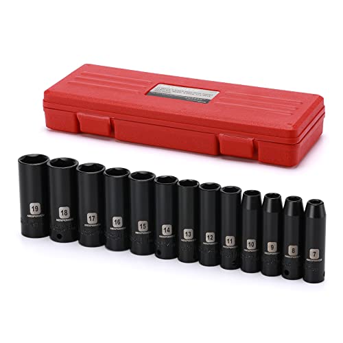 MIXPOWER 13 Pieces 3/8-Inch Drive Deep Impact Socket Set, 7mm to 19mm, CR-V, Metric, 6 Point, Deep, 13 Pieces 3/8" Dr. Socket - Image 1