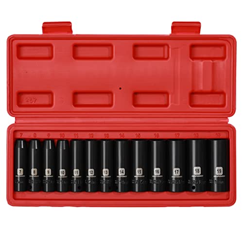 MIXPOWER 13 Pieces 3/8-Inch Drive Deep Impact Socket Set, 7mm to 19mm, CR-V, Metric, 6 Point, Deep, 13 Pieces 3/8" Dr. Socket - Image 2