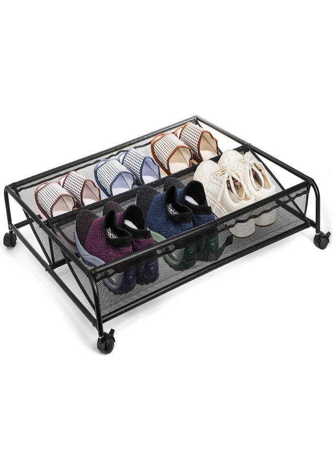 Goaste Under Bed Shoe Storage Organizer with Wheels, Rolling Underbed Storage Containers, Metal Shoe Rack Drawer Space Saving for Bedroom Organization, Shoes, Toys (Black) - Image 1