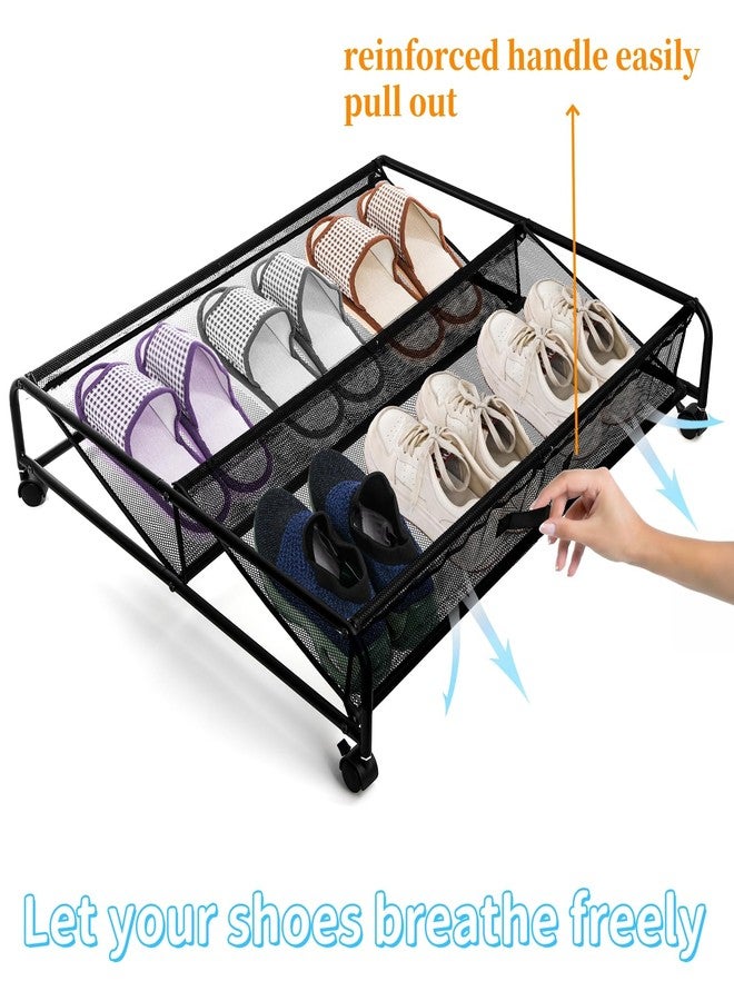 Goaste Under Bed Shoe Storage Organizer with Wheels, Rolling Underbed Storage Containers, Metal Shoe Rack Drawer Space Saving for Bedroom Organization, Shoes, Toys (Black) - Image 3