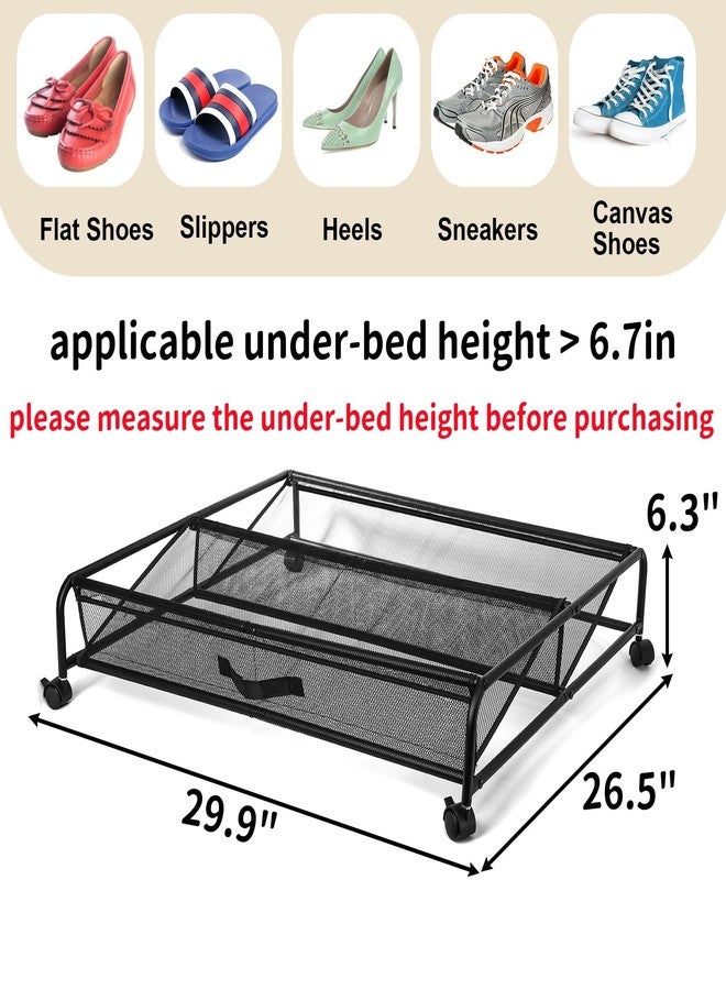 Goaste Under Bed Shoe Storage Organizer with Wheels, Rolling Underbed Storage Containers, Metal Shoe Rack Drawer Space Saving for Bedroom Organization, Shoes, Toys (Black) - Image 2