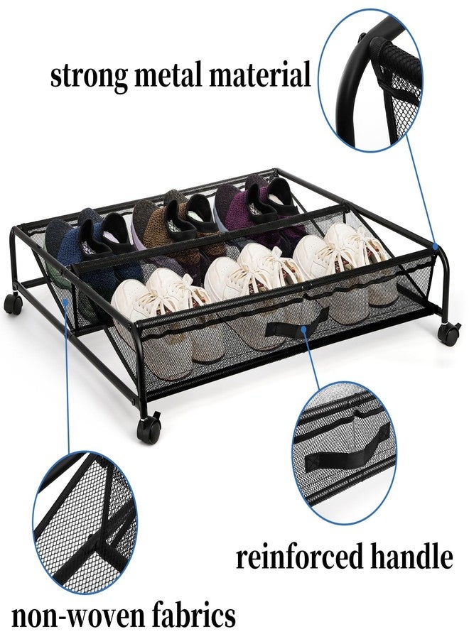 Goaste Under Bed Shoe Storage Organizer with Wheels, Rolling Underbed Storage Containers, Metal Shoe Rack Drawer Space Saving for Bedroom Organization, Shoes, Toys (Black) - Image 4