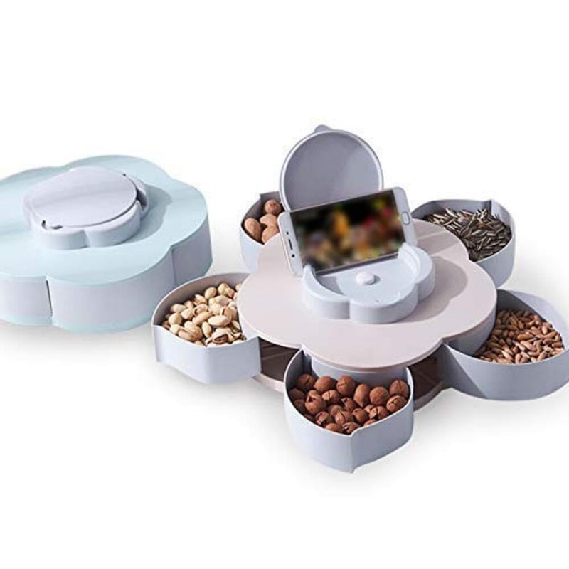 Stavae Stavae Candy Box Serving Rotating Tray Spice Storage -Dry Fruit, Chocolate, Snacks Storage Box with Mobile Phone Stand with 5 Compartments, Spice Storage, (MultiColor) - Image 1
