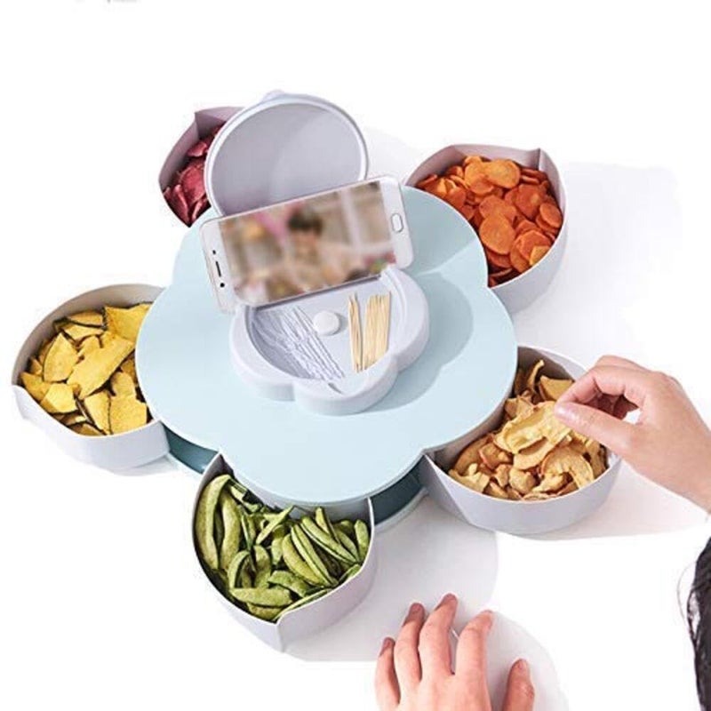 Stavae Stavae Candy Box Serving Rotating Tray Spice Storage -Dry Fruit, Chocolate, Snacks Storage Box with Mobile Phone Stand with 5 Compartments, Spice Storage, (MultiColor) - Image 3