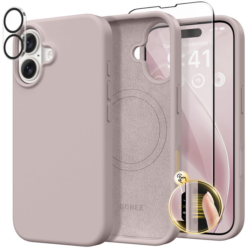 GONEZ Magnetic for iPhone 16 Case, Compatible with MagSafe, [Screen Protector + Camera Lens Protector], Liquid Silicone Shockproof Protective Phone Case for iPhone 16 6.1", Light Taro - Image 1