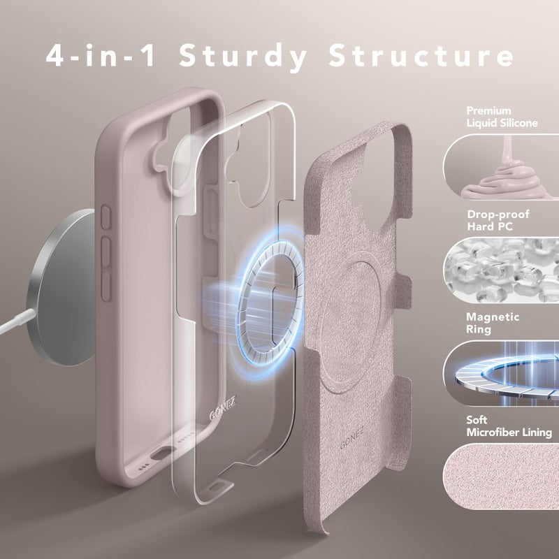GONEZ Magnetic for iPhone 16 Case, Compatible with MagSafe, [Screen Protector + Camera Lens Protector], Liquid Silicone Shockproof Protective Phone Case for iPhone 16 6.1", Light Taro - Image 5