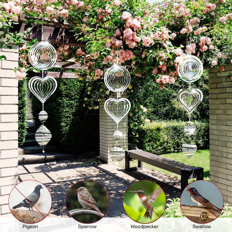 Factee Bird Deterrents for Outside, Reflective 3D Stainless Steel Wind Spinners, Garden Decor, Bird Scare Devices to Keep Woodpeckers, Pigeons Away from Your House, Patio, Orchards - Image 3