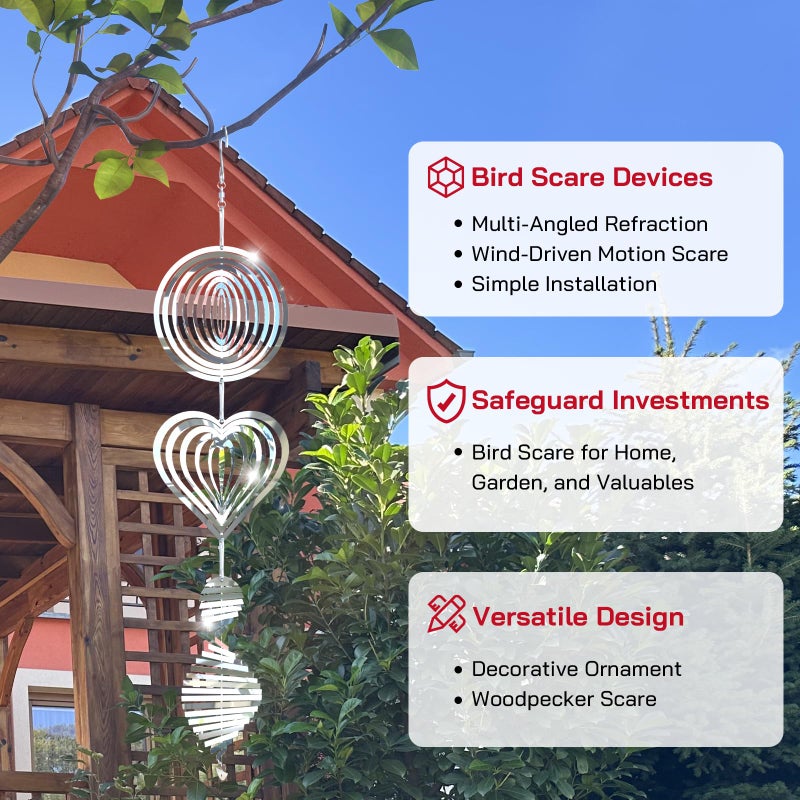 Factee Bird Deterrents for Outside, Reflective 3D Stainless Steel Wind Spinners, Garden Decor, Bird Scare Devices to Keep Woodpeckers, Pigeons Away from Your House, Patio, Orchards - Image 2