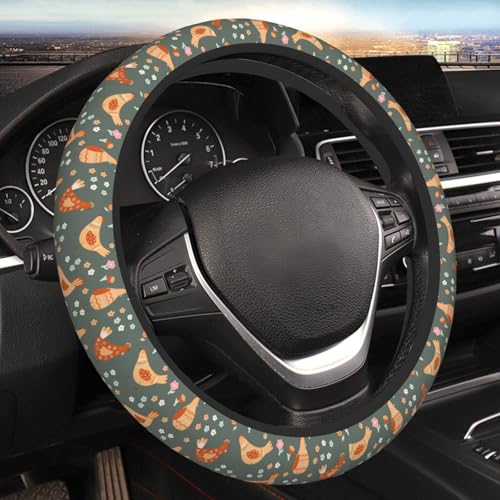 MOLIAN Chicken Cartoon Flowers Steering Wheel Cover for Women Elastic Rubber Steering Wheel Universal 15 Inch Fit for Cars Auto SUVs - Image 1