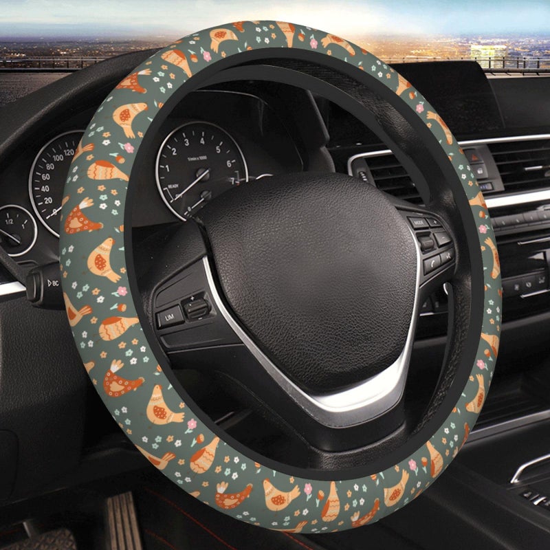 MOLIAN Chicken Cartoon Flowers Steering Wheel Cover for Women Elastic Rubber Steering Wheel Universal 15 Inch Fit for Cars Auto SUVs - Image 3