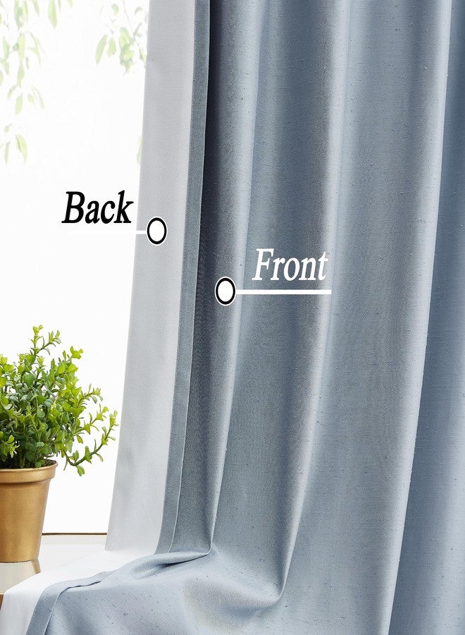 Central Park Light Blue Pinch Pleat Blackout Curtain for Bedroom Noise Reducing Luxury Silk Panels with Full Blackout Liner Backtab Drapes with 9 Hooks (Ring not Include), 40"x95", 2 Panels - Image 4