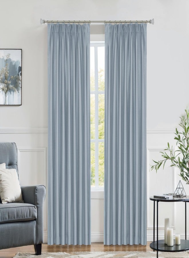 Central Park Light Blue Pinch Pleat Blackout Curtain for Bedroom Noise Reducing Luxury Silk Panels with Full Blackout Liner Backtab Drapes with 9 Hooks (Ring not Include), 40"x95", 2 Panels - Image 1