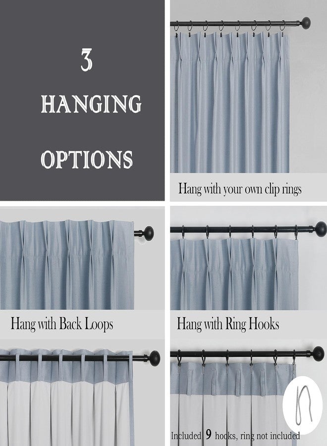 Central Park Light Blue Pinch Pleat Blackout Curtain for Bedroom Noise Reducing Luxury Silk Panels with Full Blackout Liner Backtab Drapes with 9 Hooks (Ring not Include), 40"x95", 2 Panels - Image 2