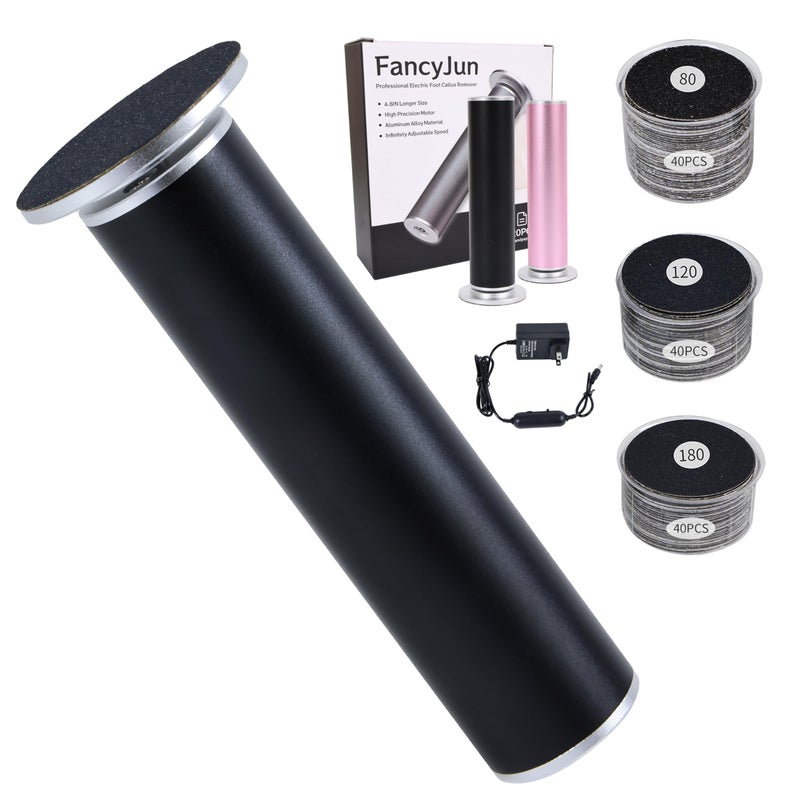 FancyJun Electric Foot Callus Remover with 120pcs Sandpaper Discs(3 Sizes), Professional 800RPM Aluminum 4.8 Inches Callus Remover for Feet, Stepless Speed Control Foot File for Dead Skin (Black) - Image 1