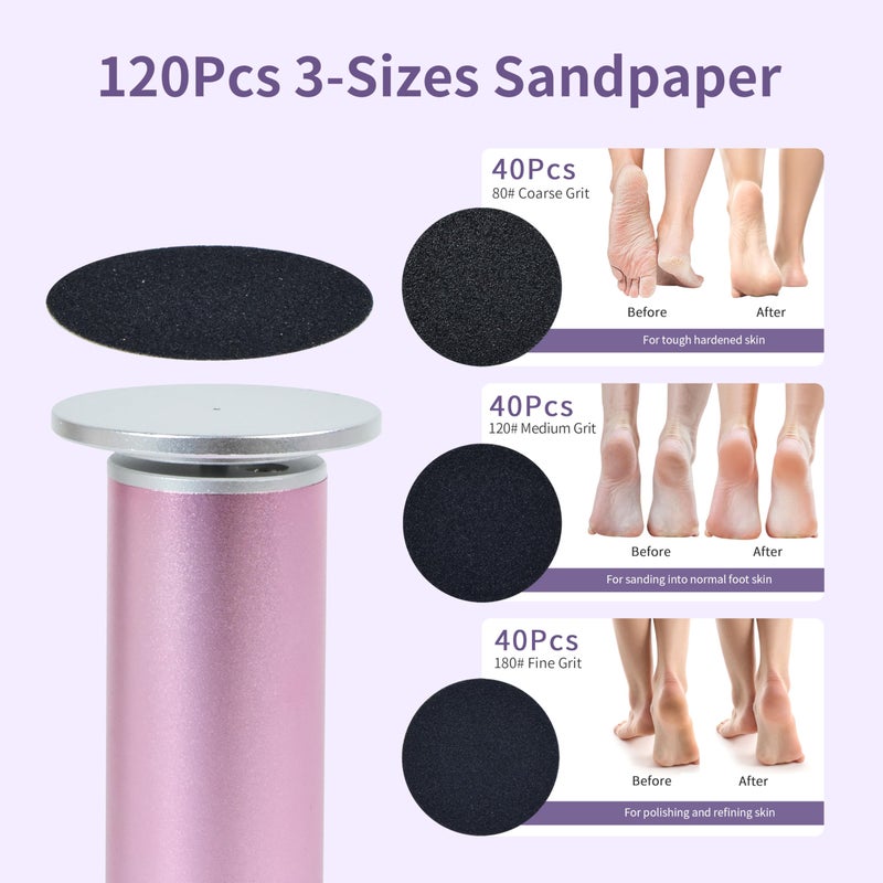 FancyJun Electric Foot Callus Remover with 120pcs Sandpaper Discs(3 Sizes), Professional 800RPM Aluminum 4.8 Inches Callus Remover for Feet, Stepless Speed Control Foot File for Dead Skin (Black) - Image 2