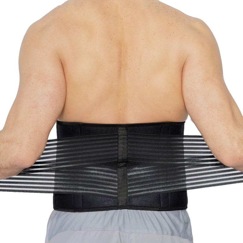 Neotech Care Neoprene Back Brace Lumbar Support with Double Banded Strong Compression Pull Straps Black Size XXXXL - Image 1