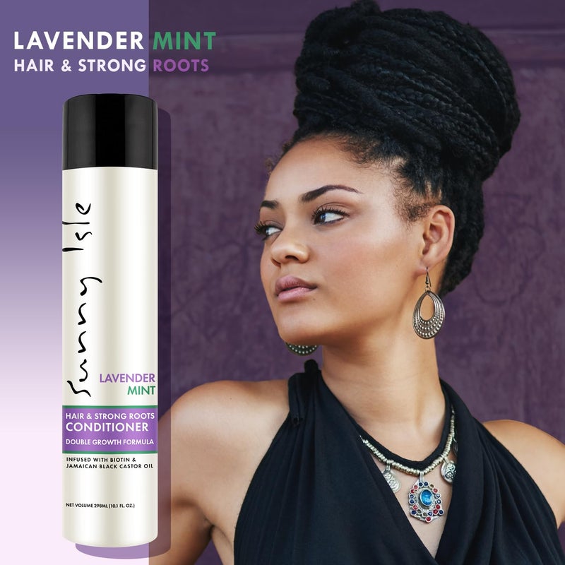 Sunny Isle Lavender Mint Hair and Strong Roots Conditioner 10.1oz | Strengthening with Biotin, Jamaican Black Castor Oil | Paraben & Sulfate Free | Double Growth Formula - Image 2