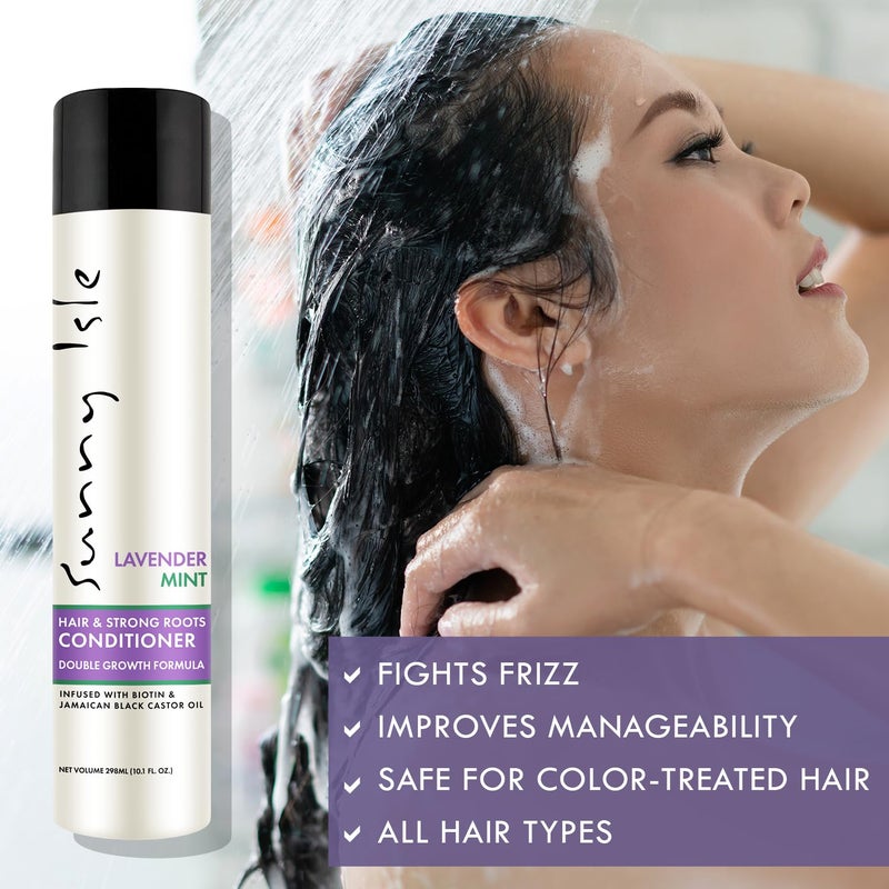 Sunny Isle Lavender Mint Hair and Strong Roots Conditioner 10.1oz | Strengthening with Biotin, Jamaican Black Castor Oil | Paraben & Sulfate Free | Double Growth Formula - Image 4