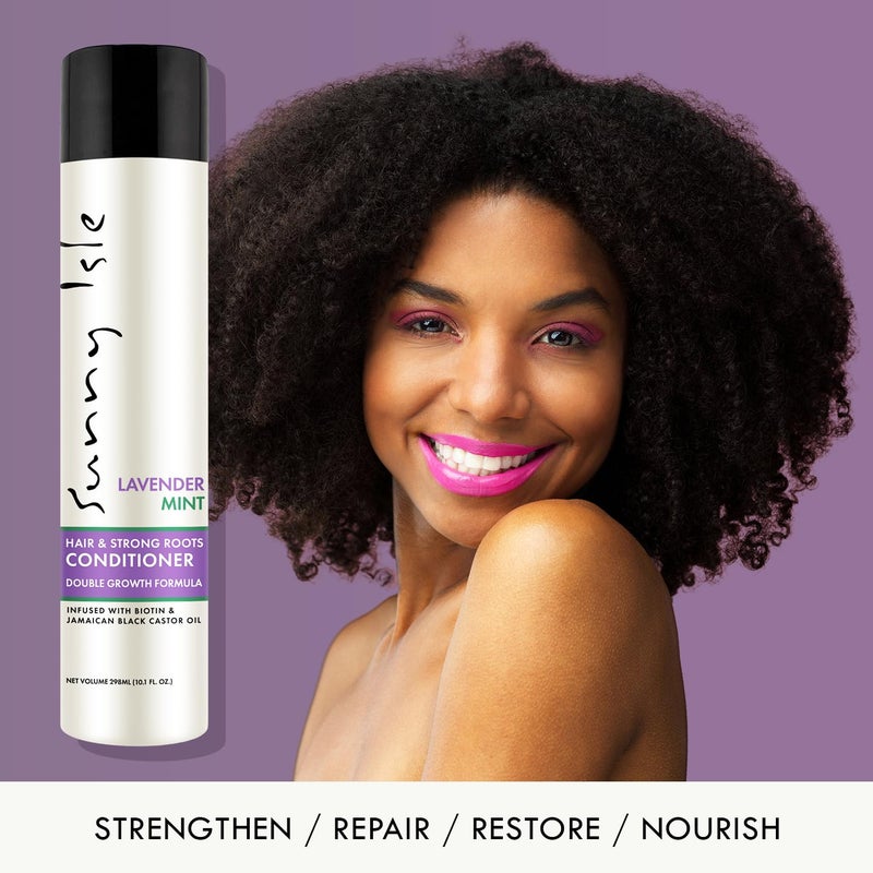 Sunny Isle Lavender Mint Hair and Strong Roots Conditioner 10.1oz | Strengthening with Biotin, Jamaican Black Castor Oil | Paraben & Sulfate Free | Double Growth Formula - Image 5