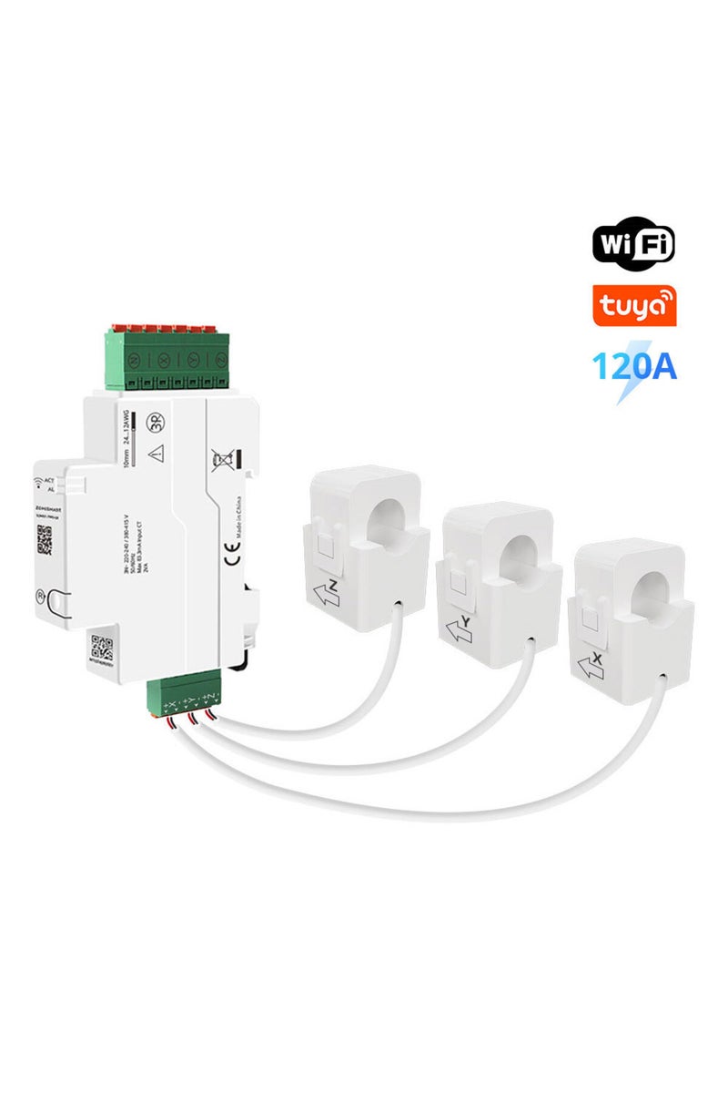 erorex WiFi 3 Phase Zemismart 120A Zigbee WiFi Din-rail Energy Meter 3 Phase Power Monitor Work with Tuya W