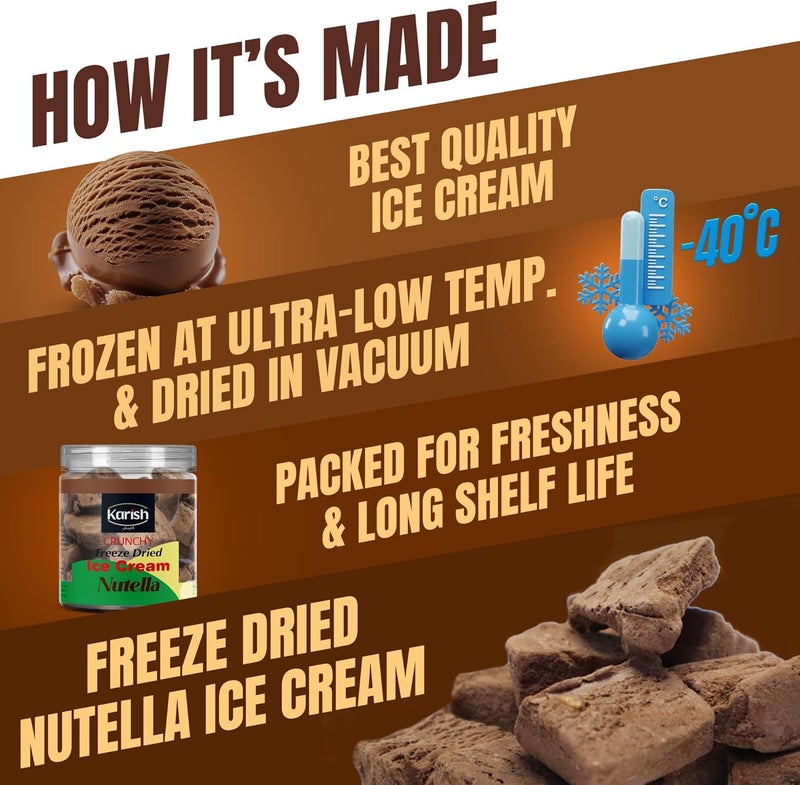 Karish Freeze Dried Nutella Ice Cream 55 g Jar – Crunchy Chocolate Hazelnut Chunks, Portable Snack Dessert, Lightweight Long Shelf Life Treat - Image 2