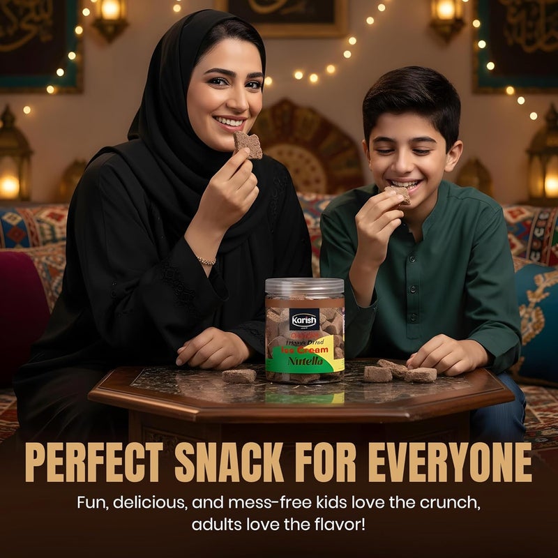 Karish Freeze Dried Nutella Ice Cream 55 g Jar – Crunchy Chocolate Hazelnut Chunks, Portable Snack Dessert, Lightweight Long Shelf Life Treat - Image 4