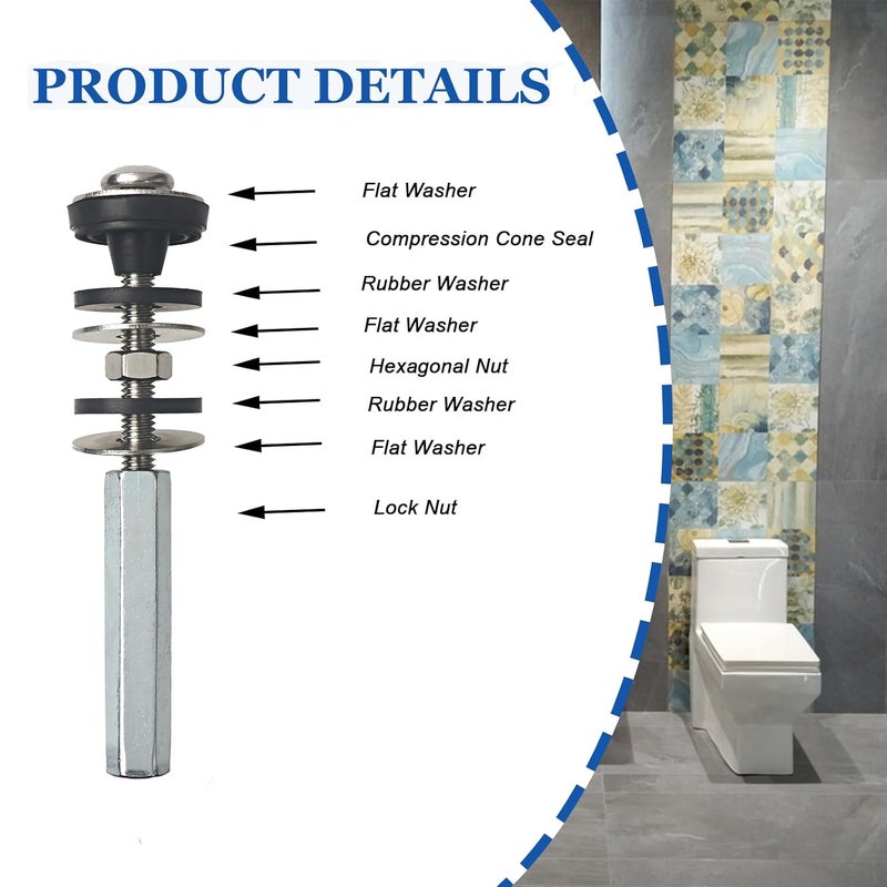 QDOCURO Upgraded Toilet Tank to Bowl Bolt Replacement Kit, Universal Heavy Duty Toilet Tank Bolts with Extra Long Nuts, Waterproof and Rustproof Stainless Steel (4 PCS) - Image 3