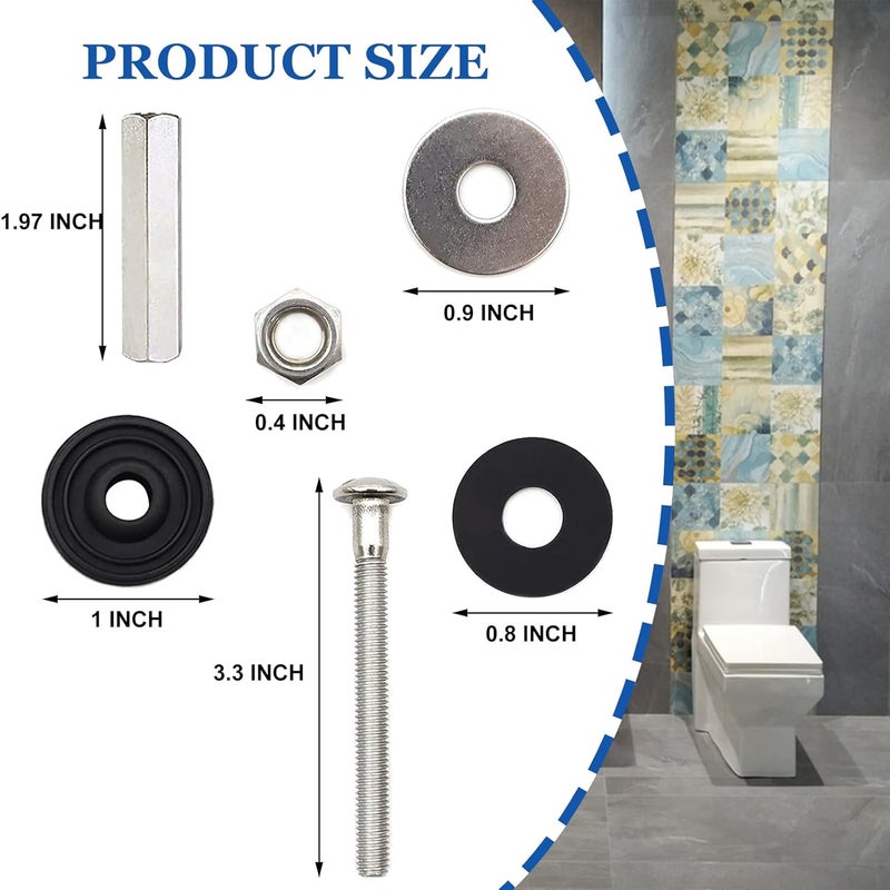 QDOCURO Upgraded Toilet Tank to Bowl Bolt Replacement Kit, Universal Heavy Duty Toilet Tank Bolts with Extra Long Nuts, Waterproof and Rustproof Stainless Steel (4 PCS) - Image 2