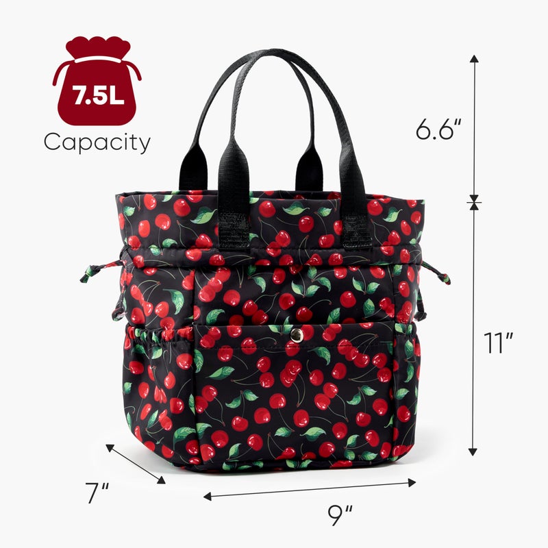Yarnic Lunch Bag Women Insulated Lunch Bags,Cute Reusable Lunch Box Stain-Resistant Lunchbox with Water Bottle Holder for Adult (Black Cherry) - Image 2