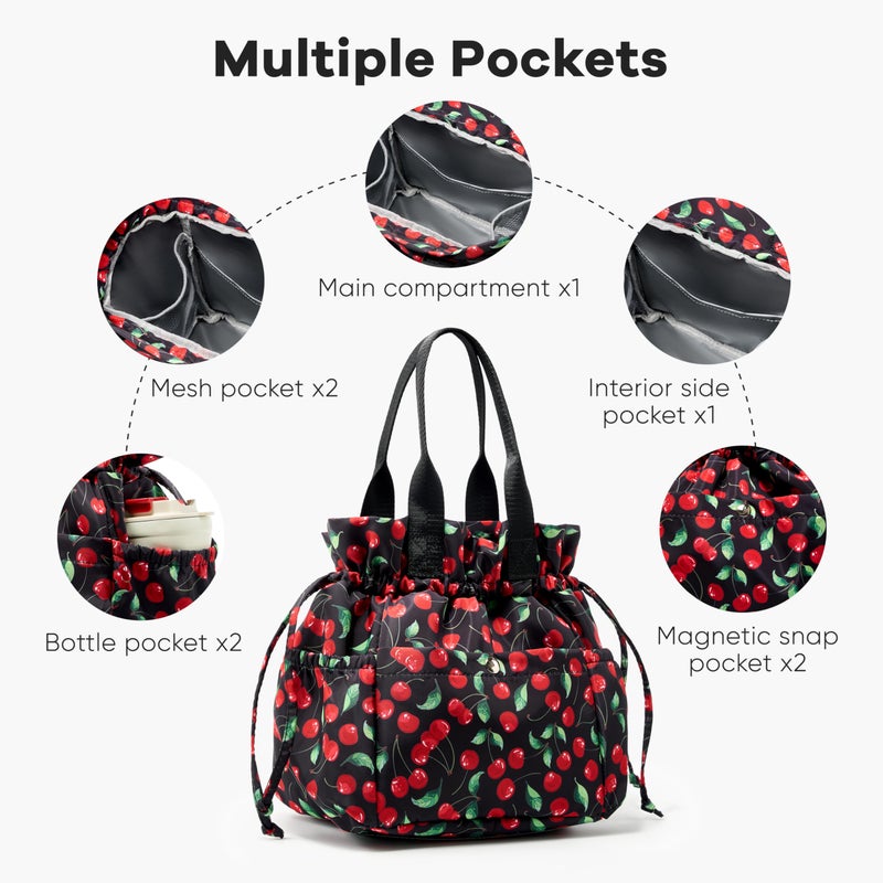 Yarnic Lunch Bag Women Insulated Lunch Bags,Cute Reusable Lunch Box Stain-Resistant Lunchbox with Water Bottle Holder for Adult (Black Cherry) - Image 4