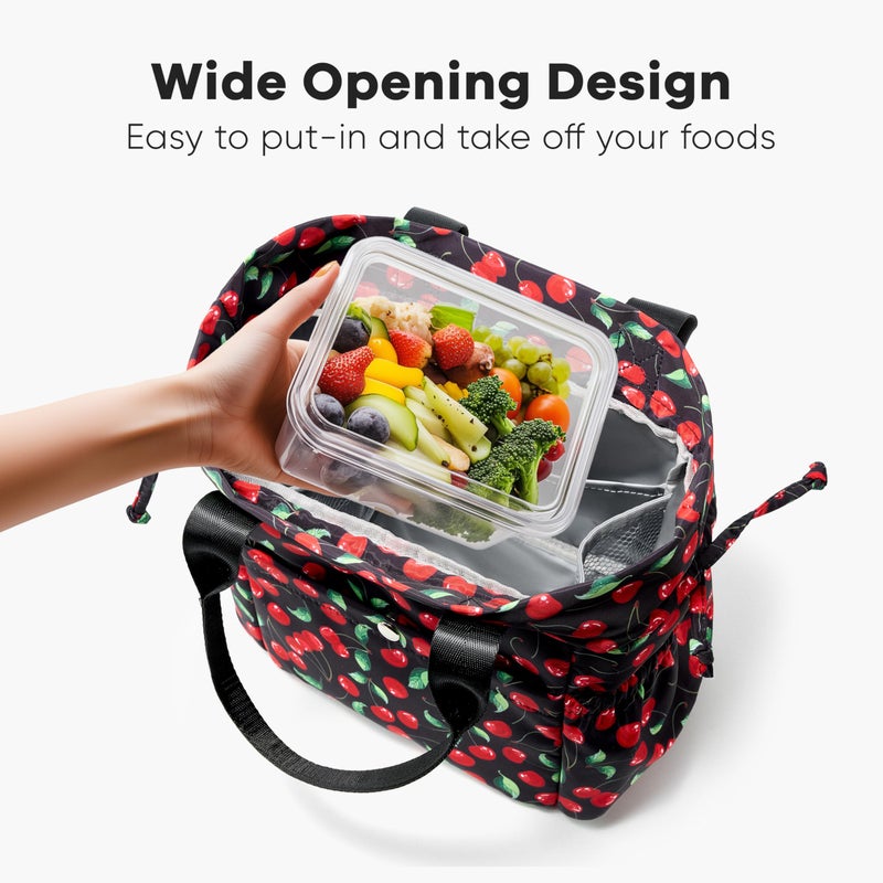 Yarnic Lunch Bag Women Insulated Lunch Bags,Cute Reusable Lunch Box Stain-Resistant Lunchbox with Water Bottle Holder for Adult (Black Cherry) - Image 5