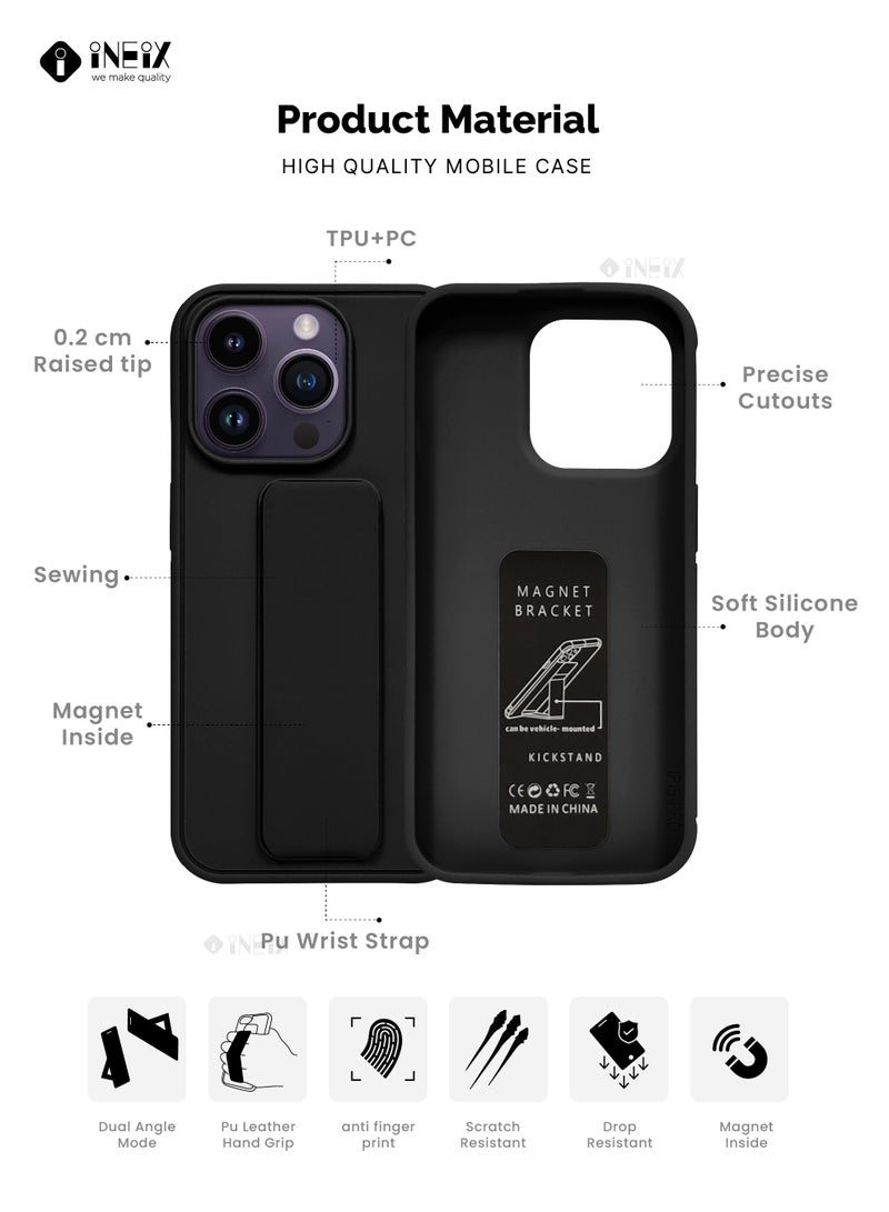 إينيكس جراب حماية 3 في 1 مغناطيسي ذو مسند للهاتف وسوار لأصابع اليد لهاتف ايفون 15 برو ماكس‎-أسود - Image 2