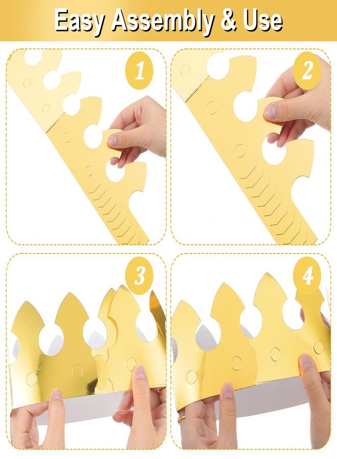 xozeooeu 100 Pcs Gold Paper Crowns for Birthday Party, Bulk Classic Gold Foil Crown Hats for Adults & Little People, Party Favors for Wedding, Celebration - Image 3
