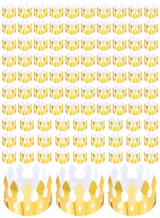 xozeooeu 100 Pcs Gold Paper Crowns for Birthday Party, Bulk Classic Gold Foil Crown Hats for Adults & Little People, Party Favors for Wedding, Celebration - Image 1