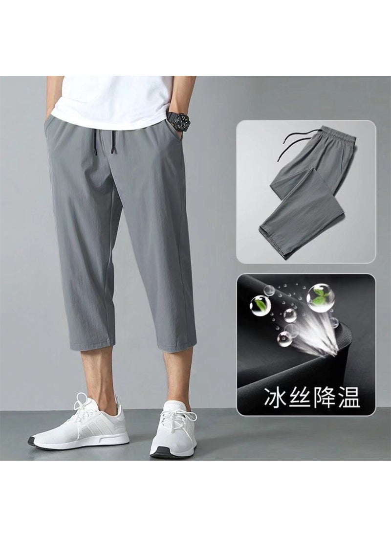Generic - Summer 2024 Mens Ice Silk Capri Pants Casual Loose Fit Dark gray - Image 1