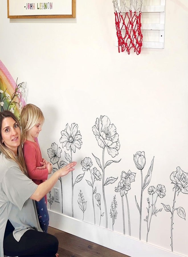Supzone Large Black Boho Flower Wall Decals, 3 Sheets Simple Sketch Floral Wall Stickers Peony Wildflower Peel Stick Wall Art Decor Bedroom Home Room Office Garden Hall Adult Gifts for Mom(11.8x35.4 in/Sheet) - Image 4