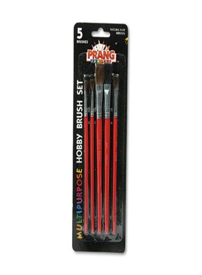 Prang Hobby Five-Brush Set, Assorted Sizes, Natural Hair, Flat; Round, 5/Set