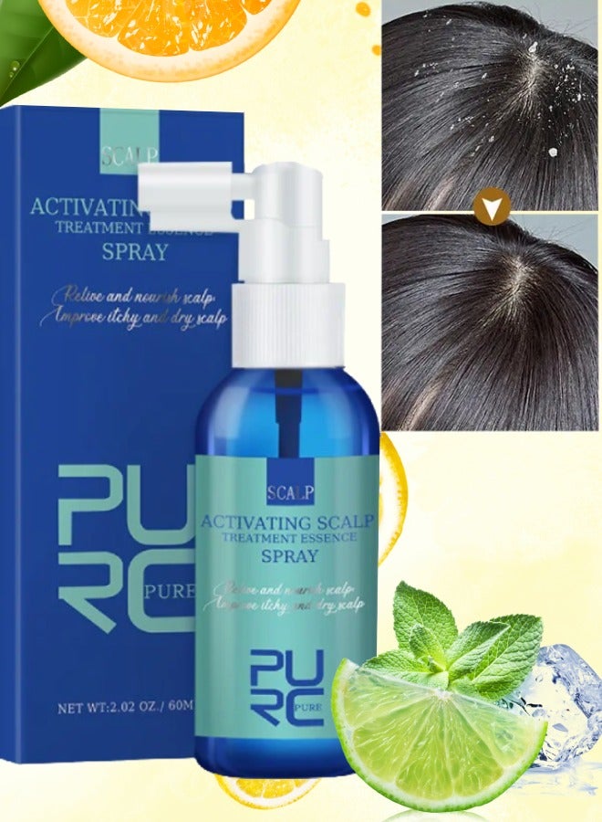 PURC 60ml Scalp Treatment Essence Spray Improve Itchy Dry Scalp Activating Scalp Treatment Essence Spray for Relieve Nourish Scalp and Hair Growth Strengthening Hair Root Serum with Biotin - Image 1