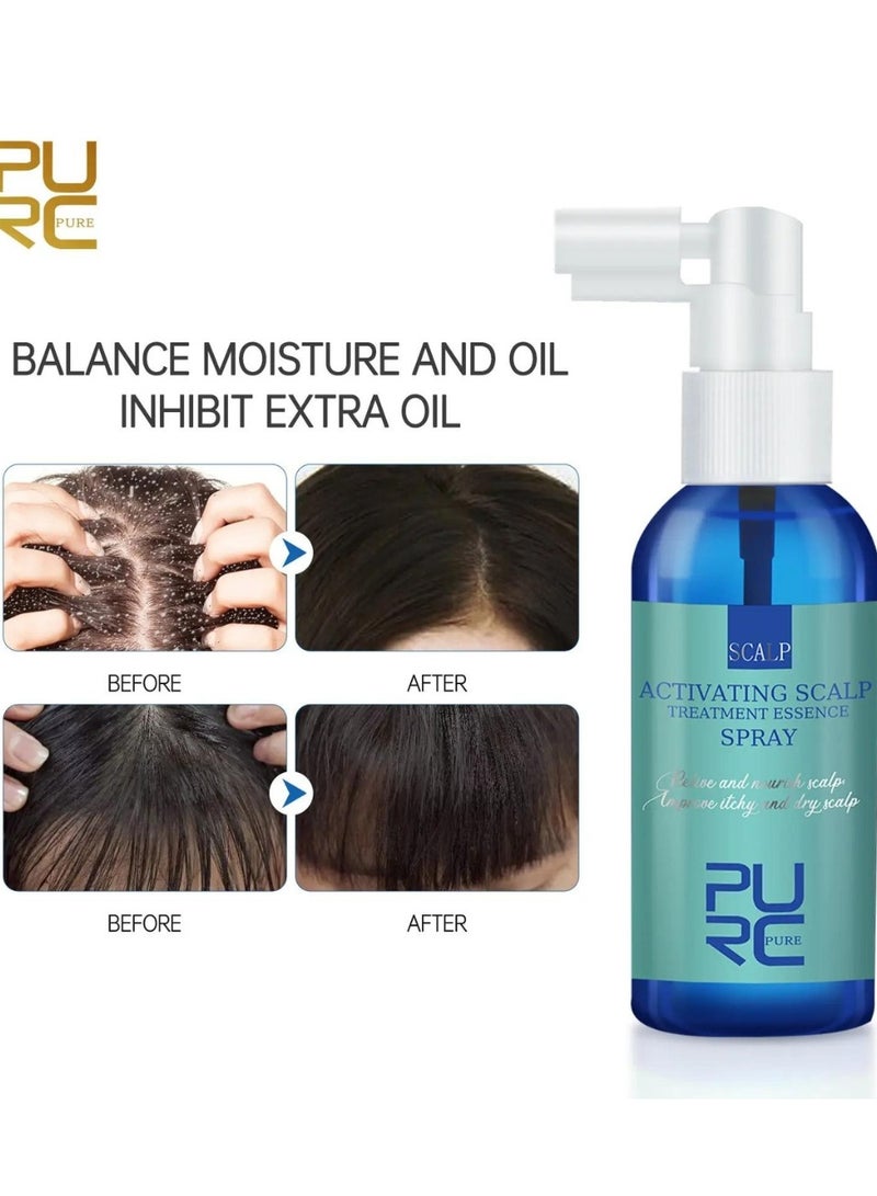 PURC 60ml Scalp Treatment Essence Spray Improve Itchy Dry Scalp Activating Scalp Treatment Essence Spray for Relieve Nourish Scalp and Hair Growth Strengthening Hair Root Serum with Biotin - Image 3