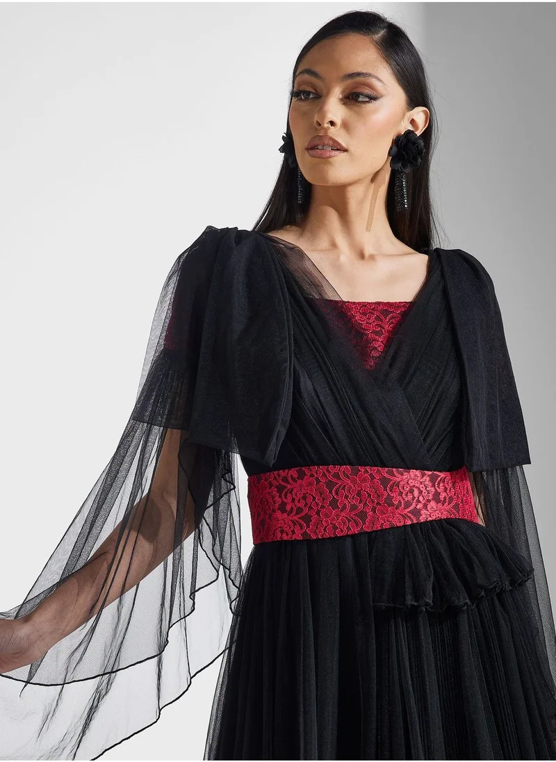 Amri Tulle Overlay Maxi Dress