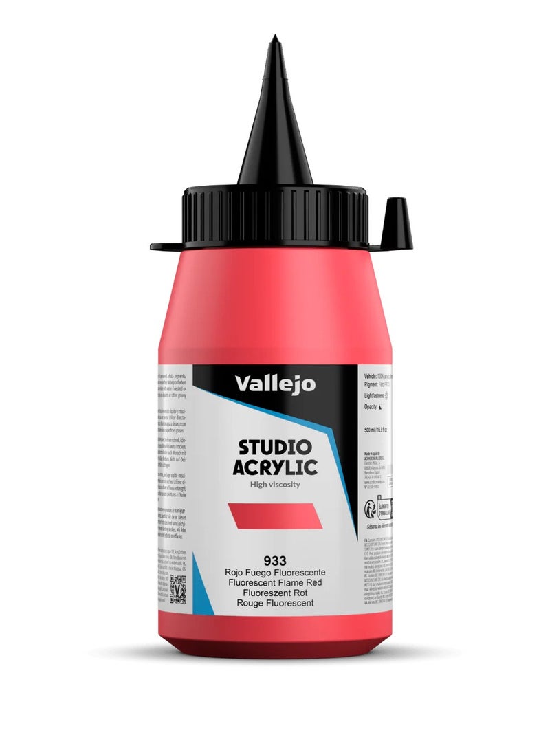 فاليجو أكريليك ستوديو فلورسنت أحمر لهبي 500 مل - طلاء أكريليك أحمر نيون كبير - (23933) - Image 1