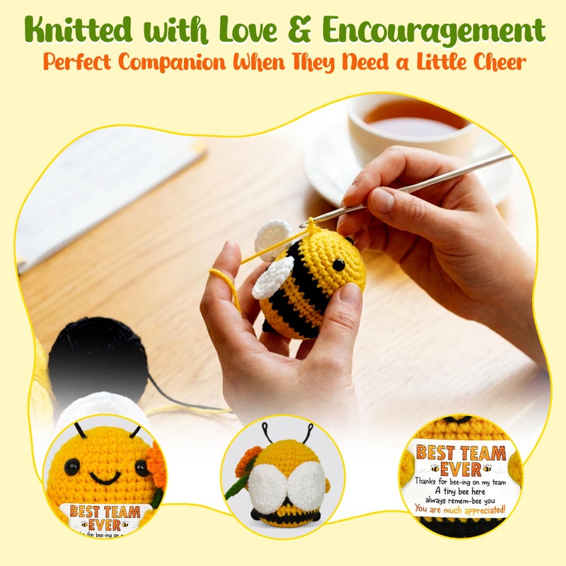 OASSIE Employee Appreciation Gifts for Coworkers - Best Team Ever Positive Crochet Bee with Message Card - Birthday Thank You Inspirational Gifts for Boss Leader Women Men - Image 4