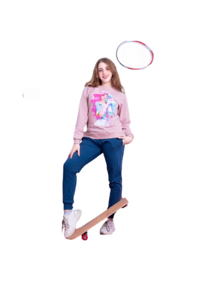 Girls' pajamas, cashmere T-shirt and navy blue pants - Image 1