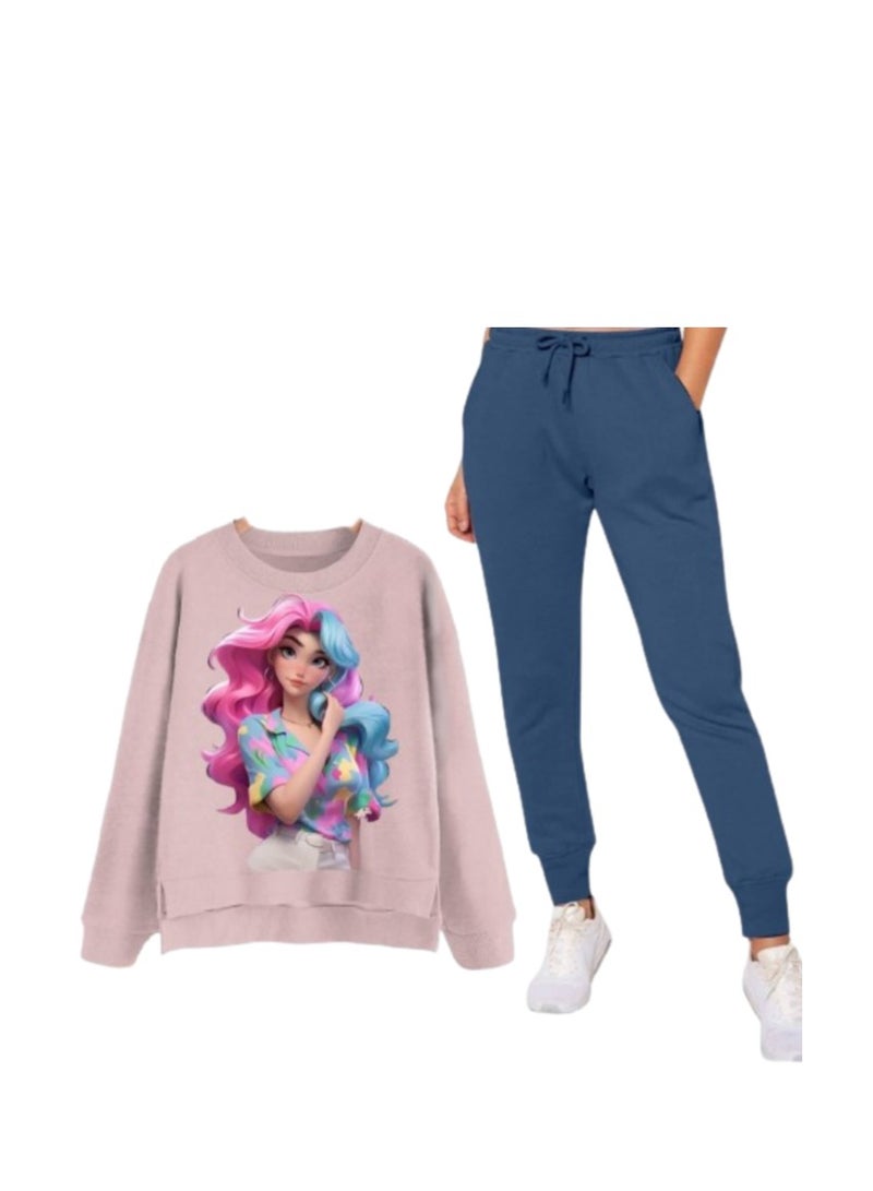 Girls' pajamas, cashmere T-shirt and navy blue pants - Image 2