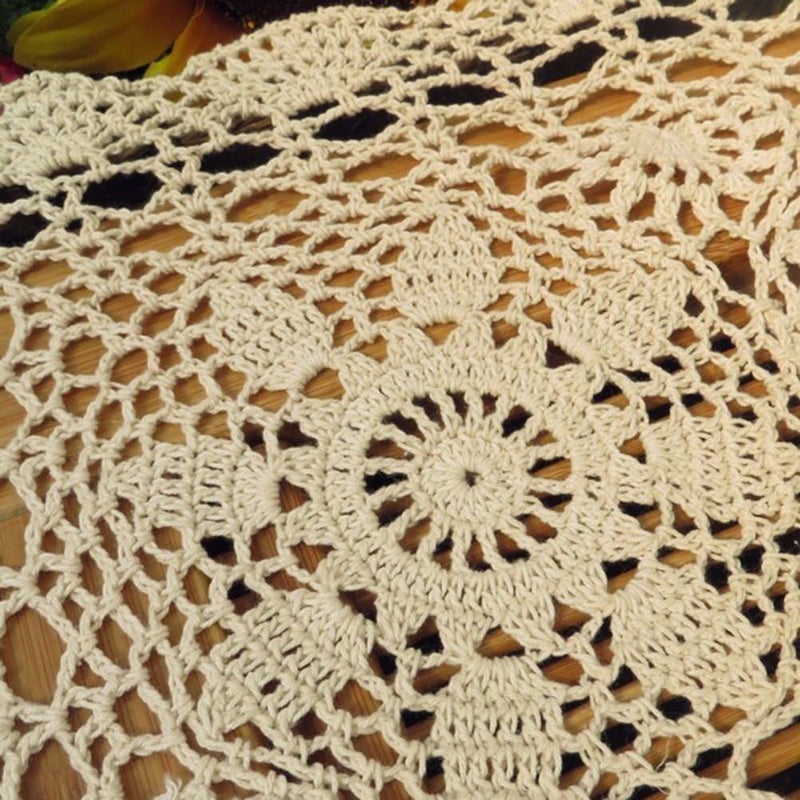Laivigo Handmade Crochet Lace Table Cloth Doilies DoilyRectangle20 x 28 InchBeige - Image 3