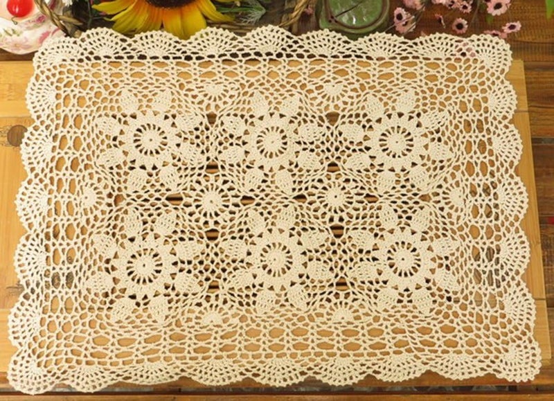 Laivigo Handmade Crochet Lace Table Cloth Doilies DoilyRectangle20 x 28 InchBeige - Image 4