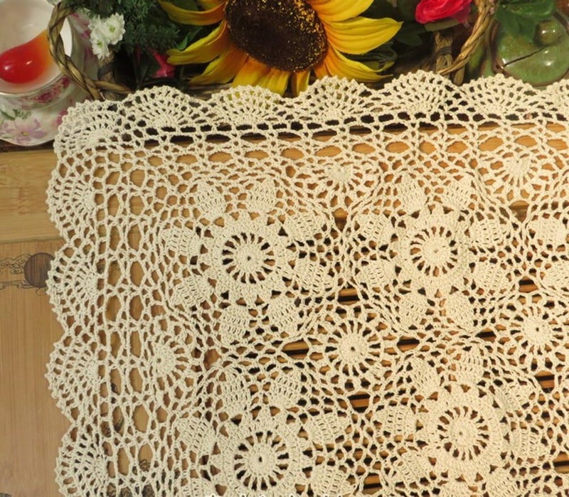 Laivigo Handmade Crochet Lace Table Cloth Doilies DoilyRectangle20 x 28 InchBeige - Image 2